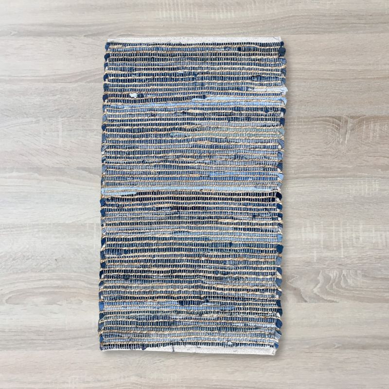Malý Koberec z Juty a Recyklovanej Bavlny - 50 x 90 cm - modrý