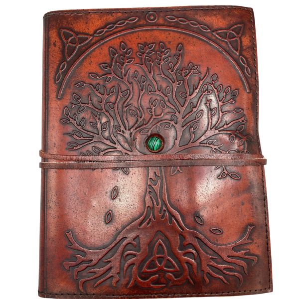 Kožený Zápisník Veľký Strom Života – Kamenná Dekorácia – 20x16x2cm – 160 strán
