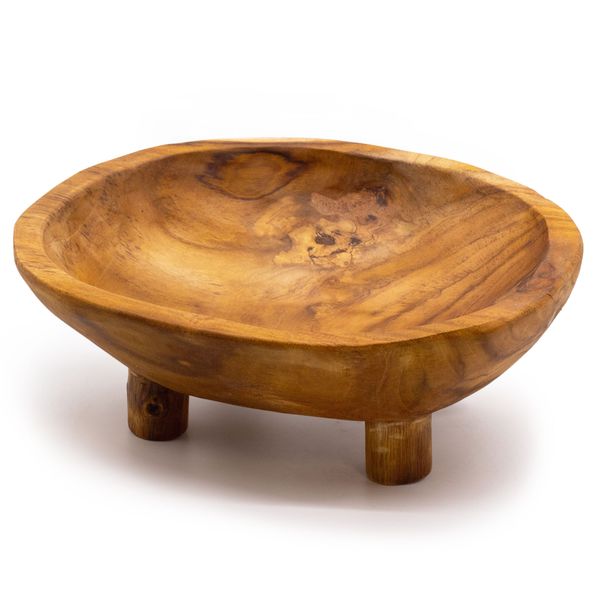 Hladká Miska na Ovocie z Teakového Dreva na Nožičkách - 30x23x10cm