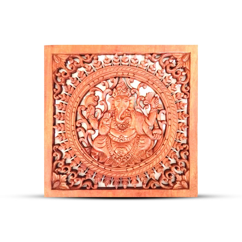 Štvorcový Dekoračný Drevený Panel Ganesha 30x30cm