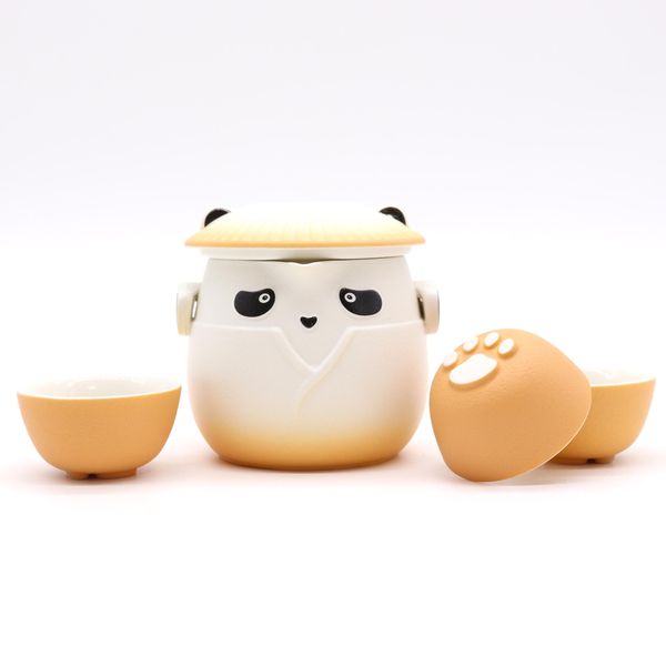 Čajová Súprava Panda a Tri Šálky - Oranžová