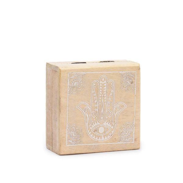 Malá Štvorcová Krabička 10x10x4,2cm - Hamsa Biela Vymývaná