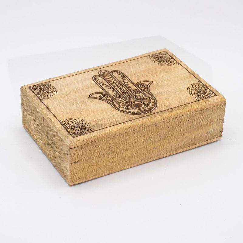 Veľká Obdĺžniková Krabička 21.5x14x6.3cm - Hamsa Čierne Gravírovanie