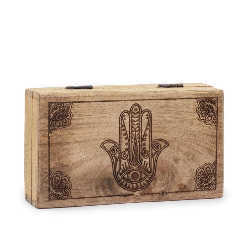 Stredná Štvorcová Krabička 17x10x4.2cm - Hamsa Čierne Gravírovanie