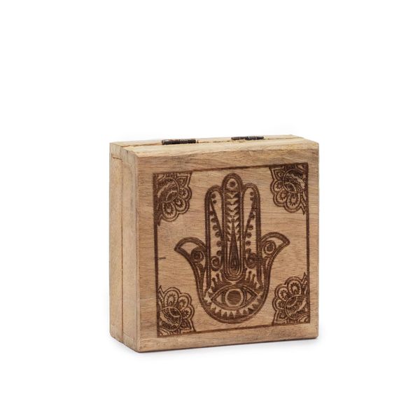 Malá Štvorcová Krabička 10x10x4,2cm - Hamsa Čierne Gravírovanie
