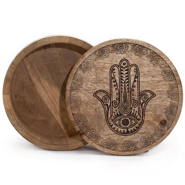 Veľká Okrúhla Krabička 17.5x7.5cm - Hamsa Čierne Gravírovanie