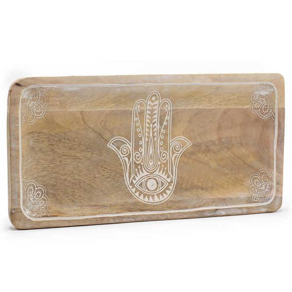 Dlhá Tácka 30x15x2.5cm - Hamsa Biela Vymývaná