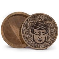 Veľká Okrúhla Krabička 17.5x7.5cm - Tvár Budhu Čierne Gravírovanie