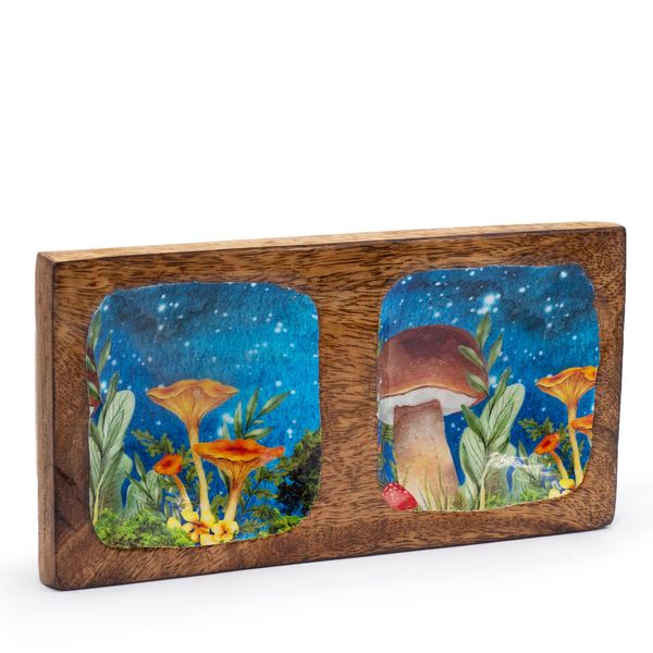 Dvojitý Podnos na Drobnosti 20x10x2,5cm - Hríbový Dizajn Modrozelený