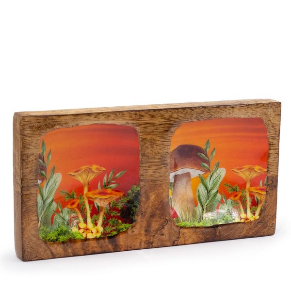 Dvojitý Podnos na Drobnosti 20x10x2,5cm - Hríbový Dizajn Gaštanový