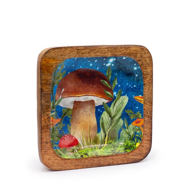 Veľký Štvorcový Podnos na Drobnosti 15x15x2,5cm - Hríbový Dizajn Modrozelený