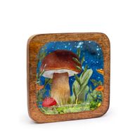 Veľký Štvorcový Podnos na Drobnosti 15x15x2,5cm - Hríbový Dizajn Modrozelený