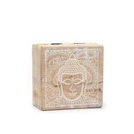 Malá Štvorcová Krabička 10x10x4,2cm - Tvár Budhu Biela Vymývaná