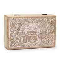 Veľká Obdĺžniková Krabička 21.5x14x6.3cm - Tvár Budhu Biela Vymývaná
