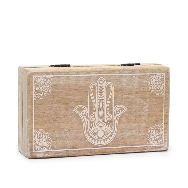 Stredná Štvorcová Krabička 17x10x4.2cm - Hamsa Biela Vymývaná
