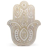 Nástenná Dekorácia Hamsa z Mangového Dreva – Biela Vymývaná – 52 cm