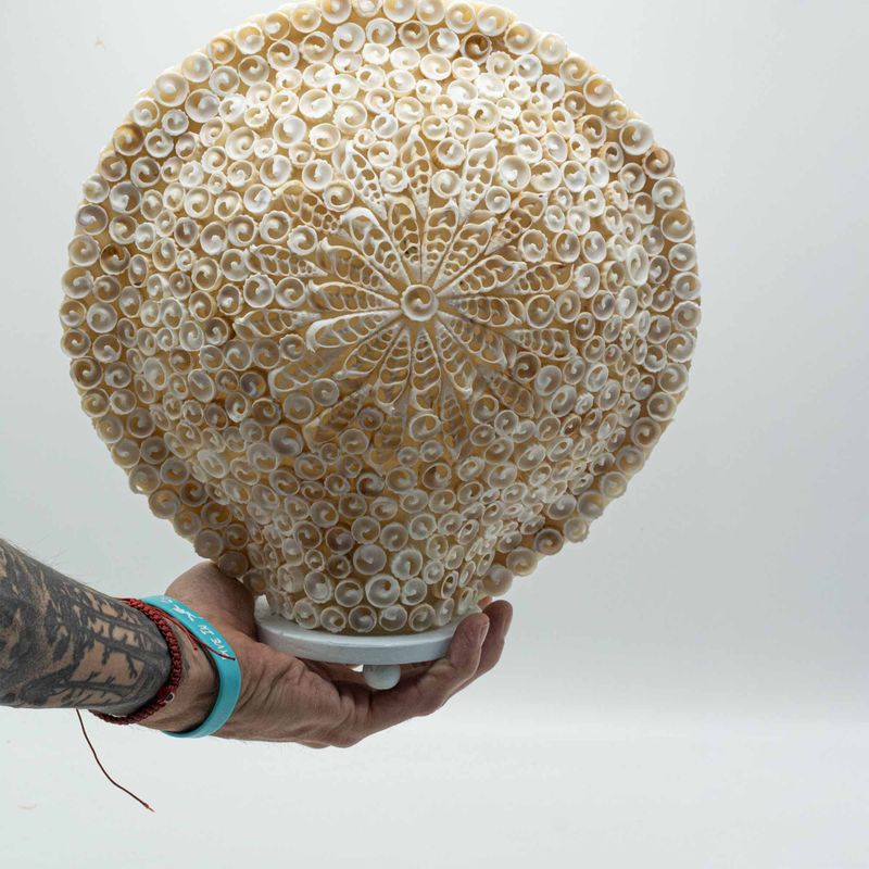 Boho Morské Mušľové Tienidlo - Veľké Vzorované Okrúhle - 30 cm