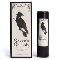 Raven's Remedy starodávna čarodejnícka rituálna sviečka a zodpovedajúca darčeková krabička, pohľad spredu