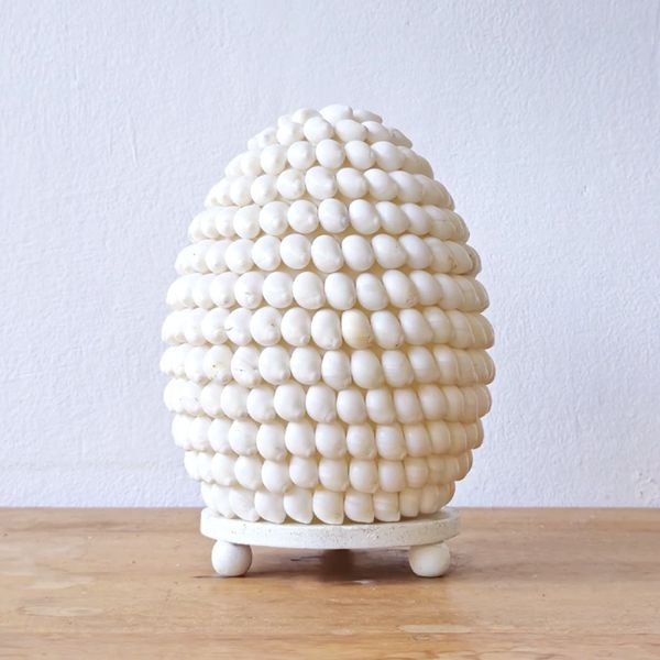 Boho Morské Mušľové Tienidlo - Biele Oválne - 15 cm