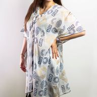Nomád Sari - Kaftan - Zlatý a Modrý Grécky Motív - Ručne Maľovaný