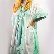 Nomád Sari - Kaftan - Biely & Tyrkysový - Design Zlaté Ryby