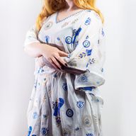 Nomád Sari - Kaftan - Biely, Modrý a Zlatý - Dizajn Zlého Oka
