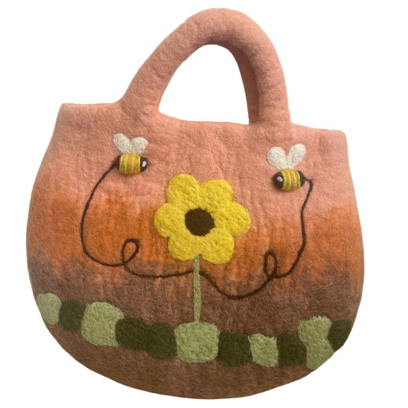 Plstená Taška so Slnečnicami a Včielkami - 35x27cm