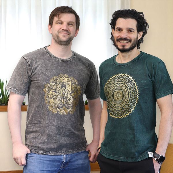 Stone Wash Tričko (S) - Hamsa - Tmavo Šedé