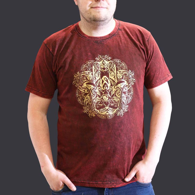 Stone Wash Tričko (XL) - Hamsa - Gaštanovo Hnedé