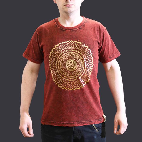 Stone Wash Tričko (S) - Mandala - Gaštanovo Hnedé