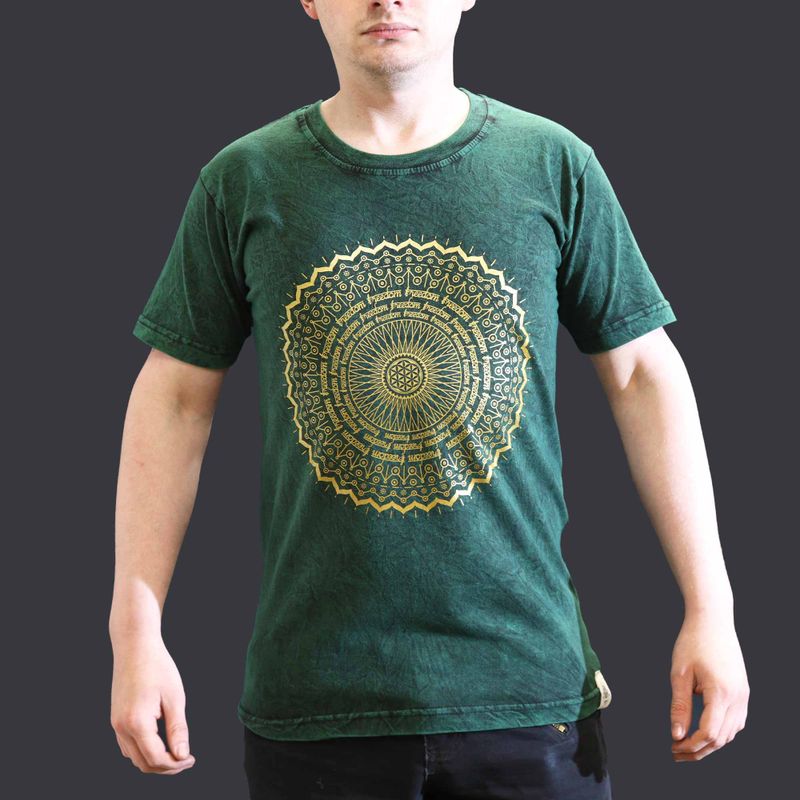 Stone Wash Tričko (S) - Mandala - Zelené