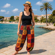 Nomad Sari - Nohavice s Hubovým Vzorom - Bloková Potlač - Oranžové Tóny S/M
