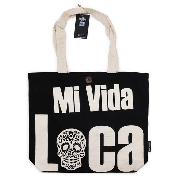 Ikonická Základná Taška – Mi Vida Loca – Čierna Prírodná 10 oz (36 x 43 x 10 cm)
