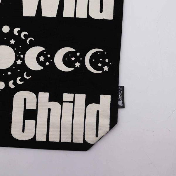 Ikonická Základná Taška - Stay Wild, Mood Child - Čierna Prírodná 10 oz (36x43x10 cm)