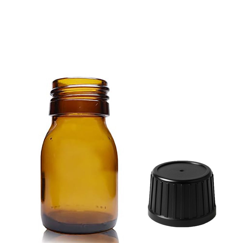 30ml Jantárová Sklenená Liekovka - Bez Uzáveru
