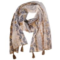 Nomad Sari  - Letná šál -  180x50cm - Marbella potlač - Kávová s pozláteným lemom