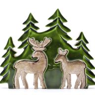 Stratený v Lese - Drevená 3D Dekorácia Dva Jelene v Lese - 18x23cm