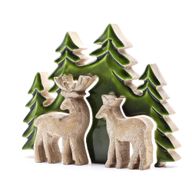 Stratený v Lese - Drevená 3D Dekorácia Dva Jelene v Lese - 18x23cm