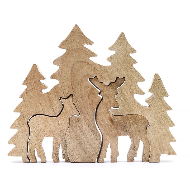 Stratený v Lese - Drevená 3D Dekorácia Dva Jelene v Lese - 18x23cm