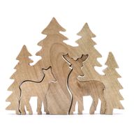 Stratený v Lese - Drevená 3D Dekorácia Dva Jelene v Lese - 18x23cm