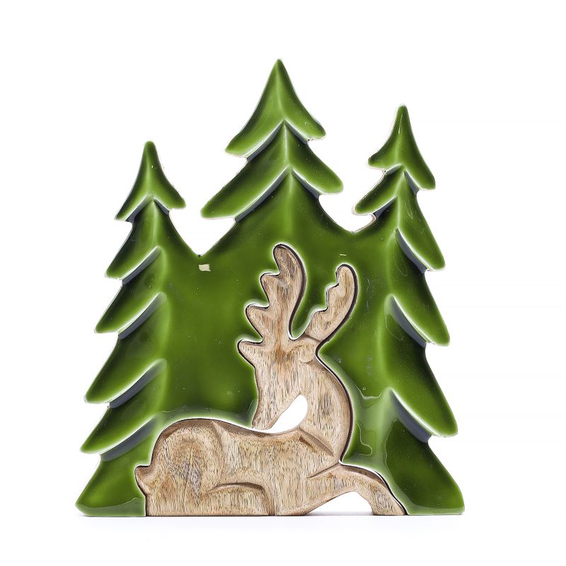 Stratený v Lese - Drevená 3D Dekorácia Jeleň v Lese - 23x20cm