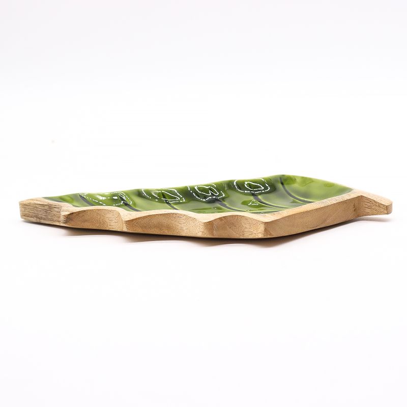 Stratený v Lese - Drevená Smaltová Miska s Motívom Listu - 33x17cm