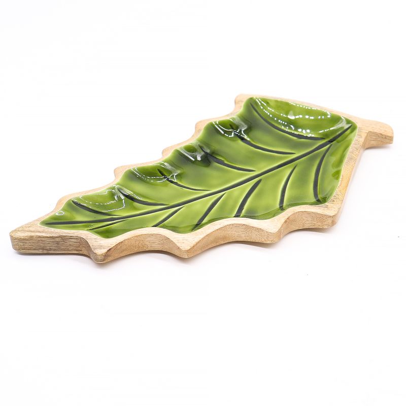 Stratený v Lese - Drevená Smaltová Miska s Motívom Listu - 33x17cm