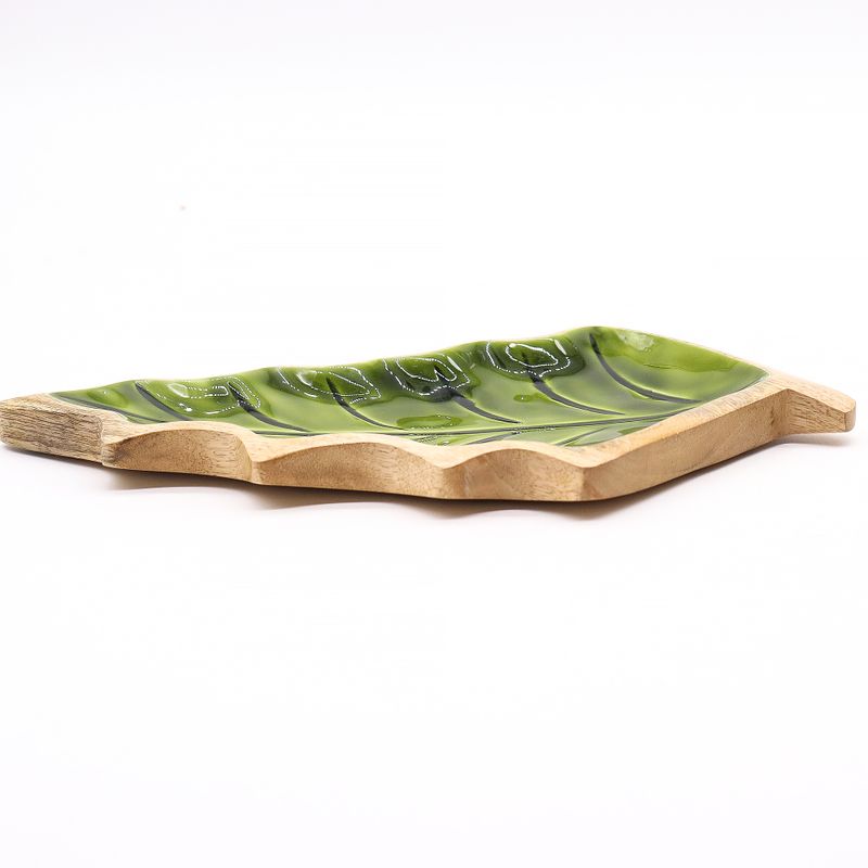 Stratený v Lese - Drevená Smaltová Miska s Motívom Listu - 33x17cm