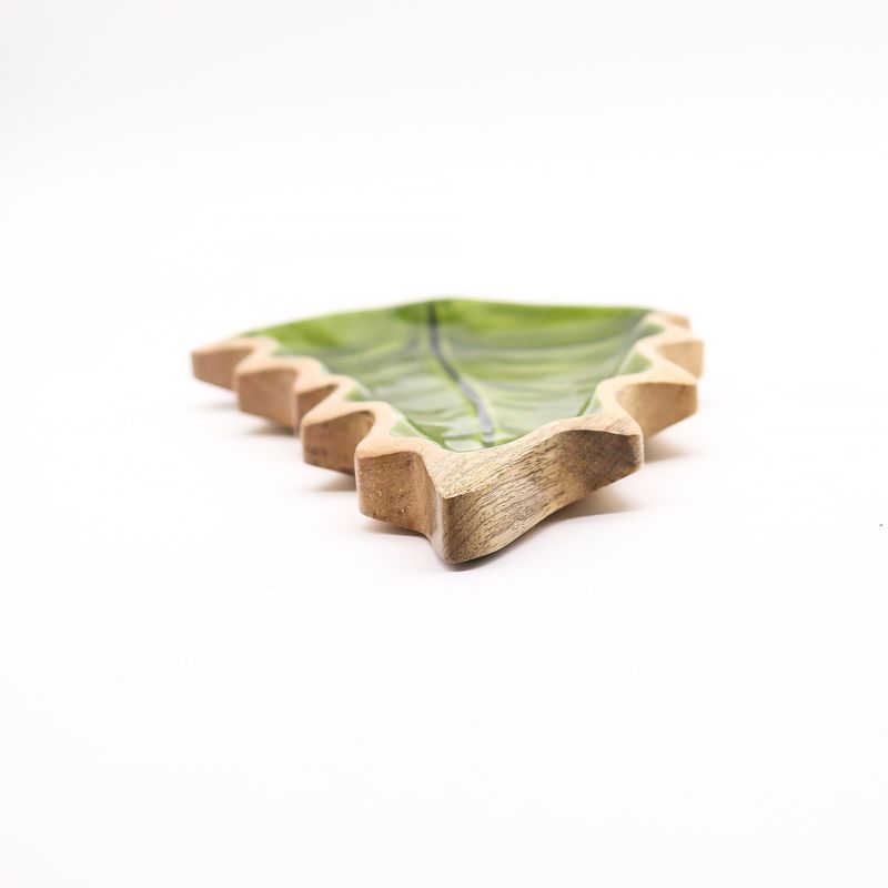 Stratený v Lese - Drevená Smaltová Miska s Motívom Listu - 33x17cm