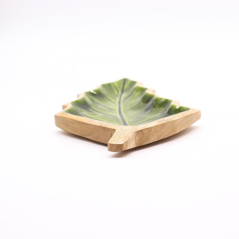 Stratený v Lese - Drevená Smaltová Miska s Motívom Listu - 33x17cm