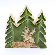 Stratený v Lese - Drevená 3D Dekorácia Jeleň v Lese - 23x20cm