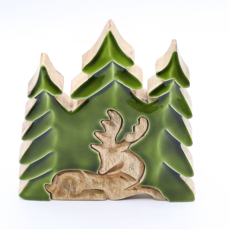 Stratený v Lese - Drevená 3D Dekorácia Jeleň v Lese - 23x20cm