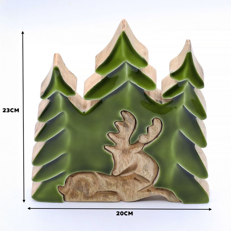Stratený v Lese - Drevená 3D Dekorácia Jeleň v Lese - 23x20cm