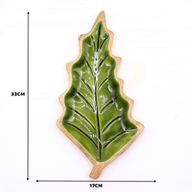 Stratený v Lese - Drevená Smaltová Miska s Motívom Listu - 33x17cm